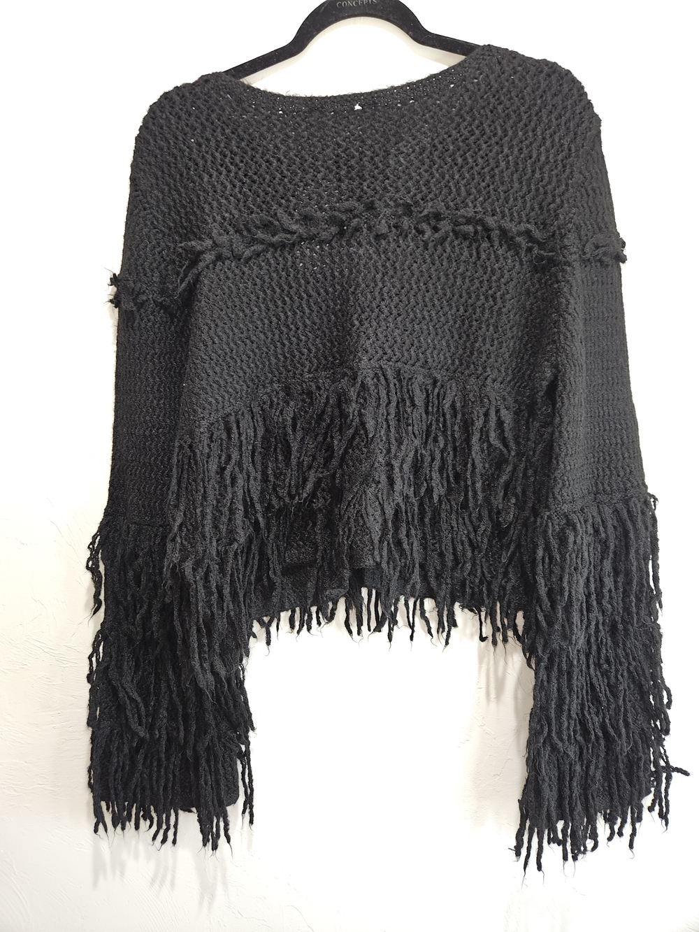 Touche Prive Black Fringe Knit Women's Sweater Cardigan Tie Front OSFM Medium - Picture 9 of 15